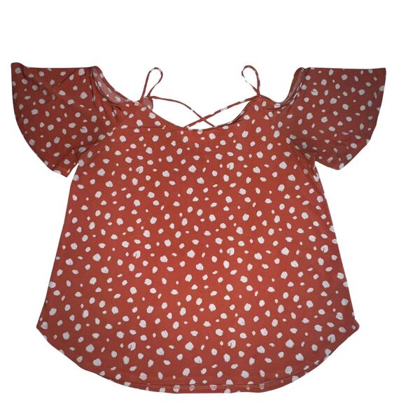 Kaileigh Blouse Womens XL Orange Polka Dot Cold Shoulder Flowy Fairy Boho Top - Picture 1 of 11